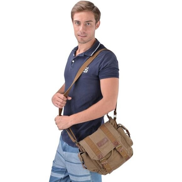 Canvas Messenger Bag - Small Vintage Shoulder Purse Crossbody Satchel - Picture 7 of 8